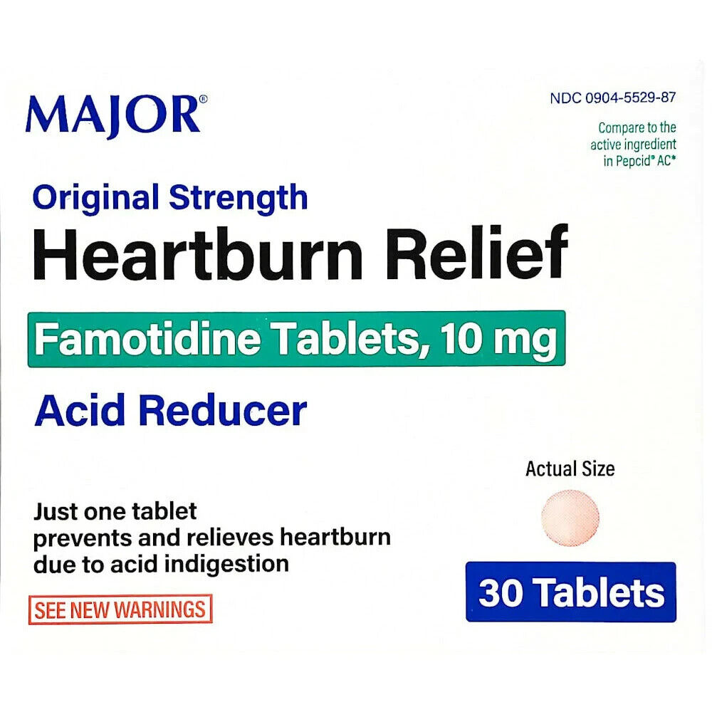 HEARTBURN RELIEF 10MG TABLET 30CT MAJOR   famotidine ORAL TABLET 10 MG