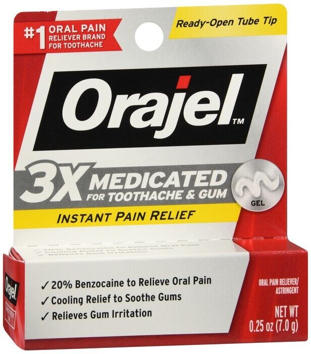 Orajel Oral Pain Reliever Gel 3x Medicated Toothache & Gum Irritation 0.42oz