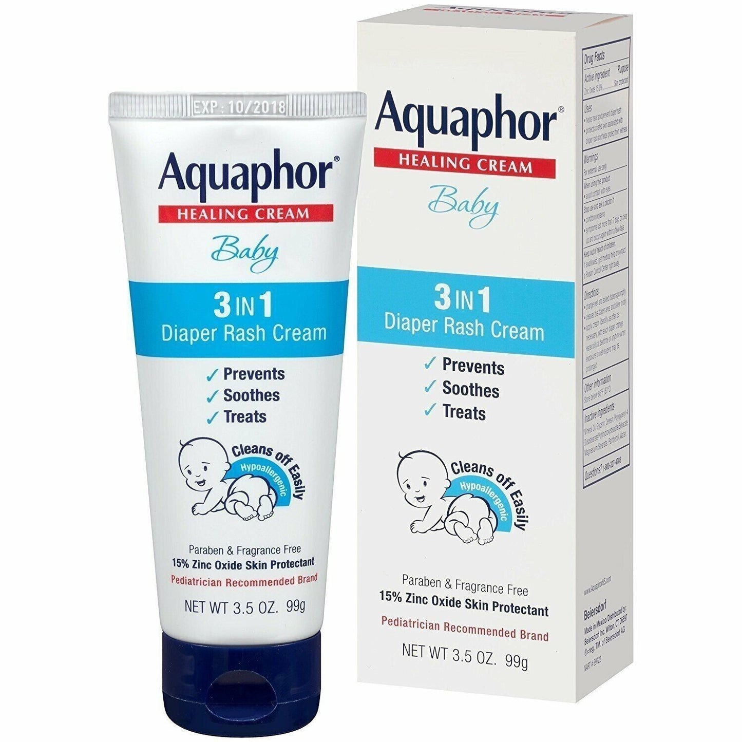 Aquaphor Baby 3-In-1 Diaper Rash Cream Zinc Oxide Skin Protectant 3.5 Oz 2 Pack