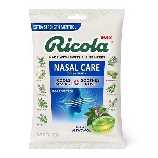 Ricola Max Nasal Care Cool Menthol Drops, 34ct