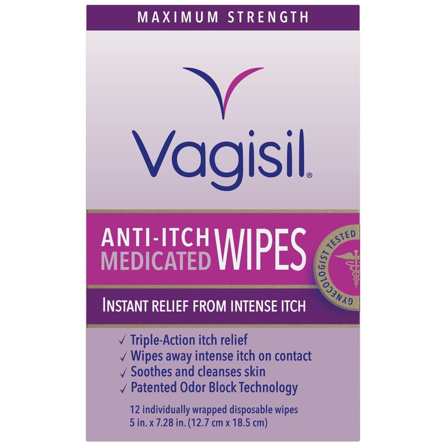 Vagisil Anti-Itch Medicated Wipes Maximum Strength 12 Ea