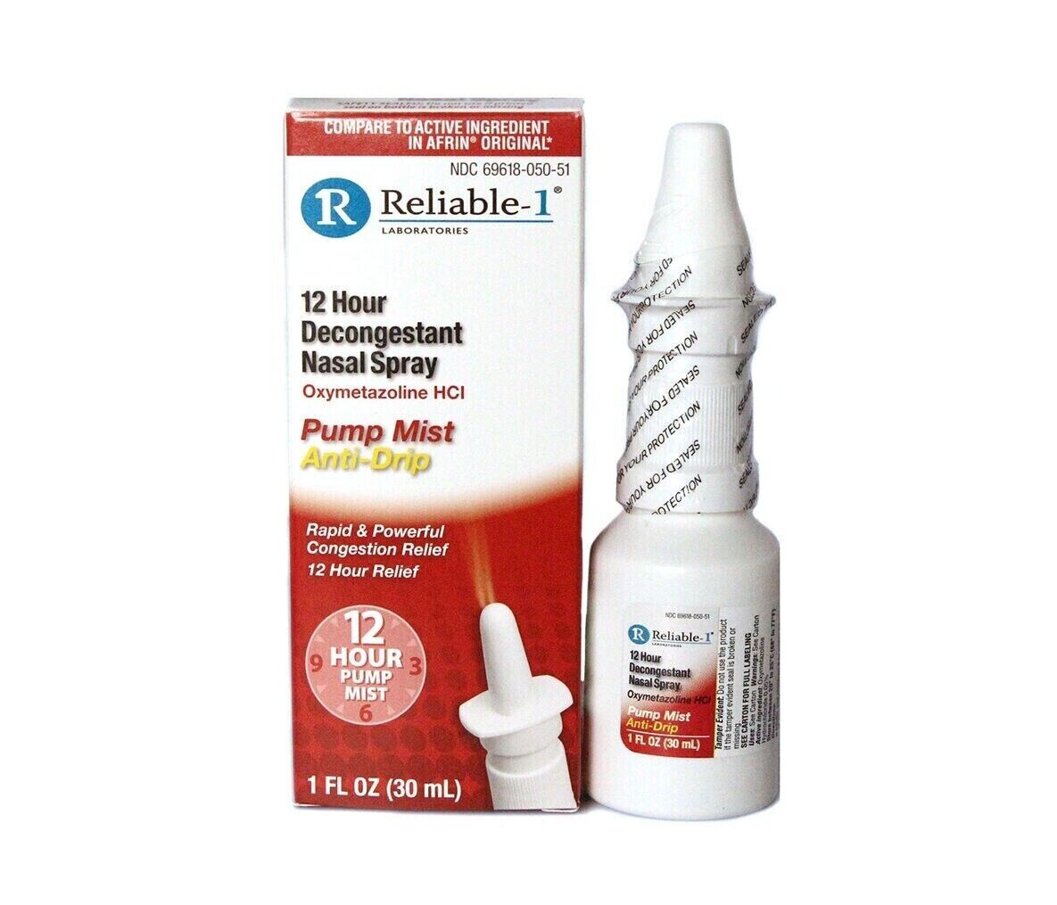 Reliable 1 Nasal Decongestant 12 Hour Spray 1oz Pump Mist