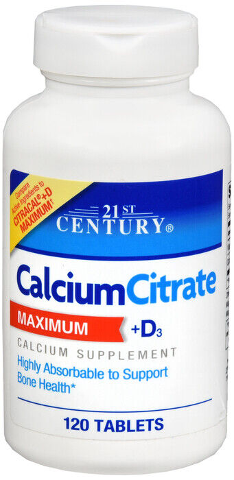 21st Century Calcium Citrate Maximum + D3 Tablets 120 Ct