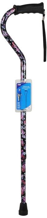 CAREX Ergo Offset Adjustable Walking Cane w/ Soft Cushioned Handle Floral Black