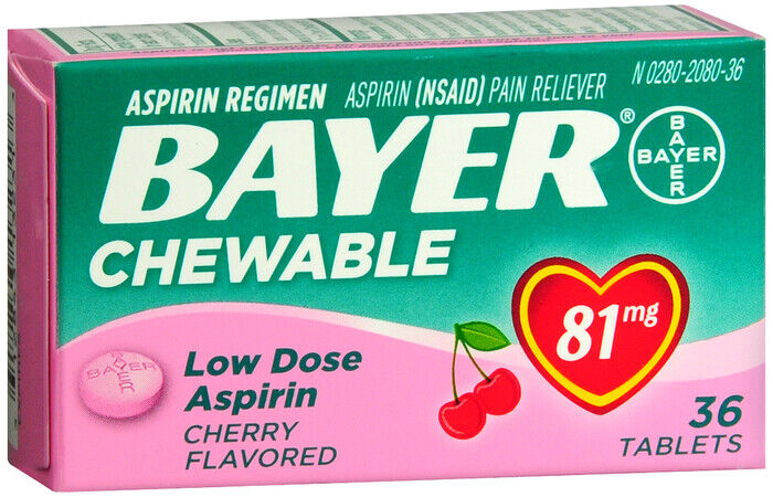 BAYER ASPIRIN LOW DOSE CHEWTAB CHERRY 36CT   aspirin ORAL TAB CHEW 81 MG