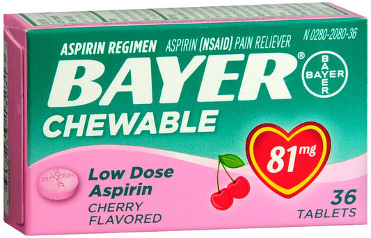 BAYER ASPIRIN LOW DOSE CHEWTAB CHERRY 36CT   aspirin ORAL TAB CHEW 81 MG