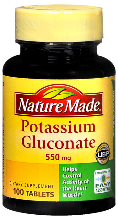 POTASSIUM GLUC 550MG TAB 100CT NATURE MADE potassium gluconate  550(90mg)