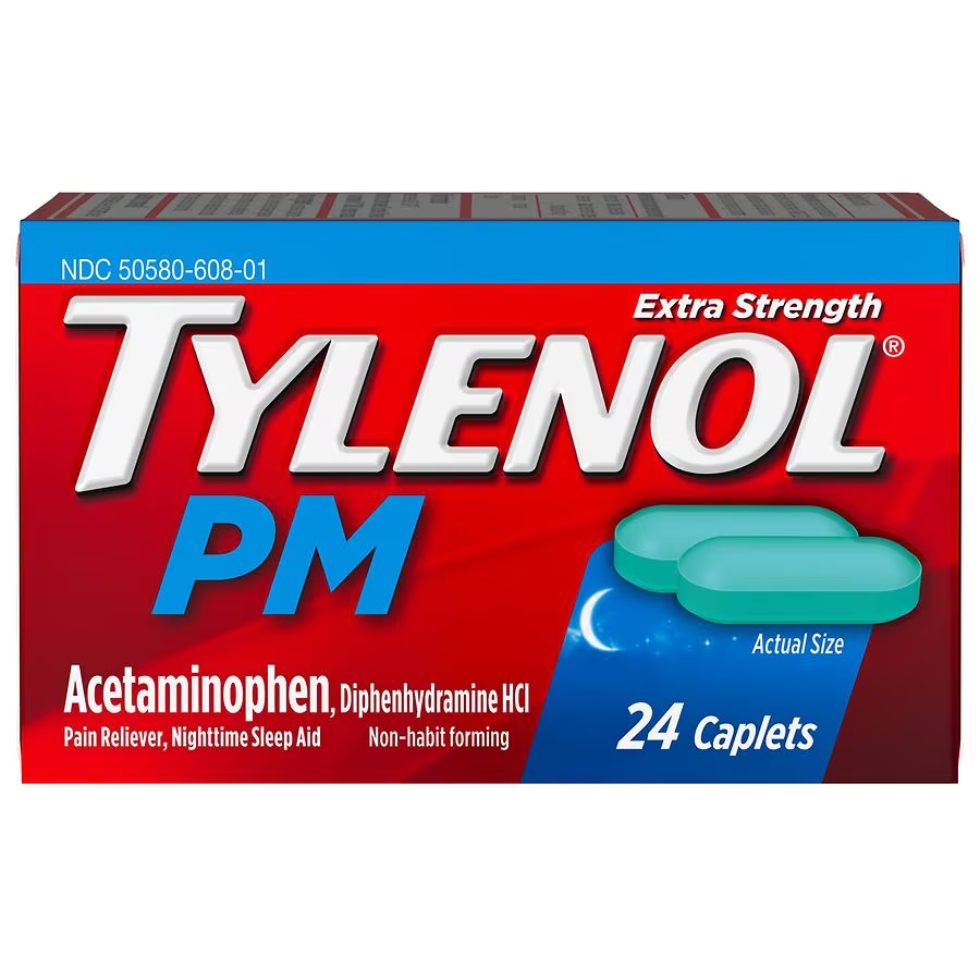 Tylenol PM Extra Strength Pain Reliever Sleep Aid Caplets 500 mg 24 Count 6 Pack