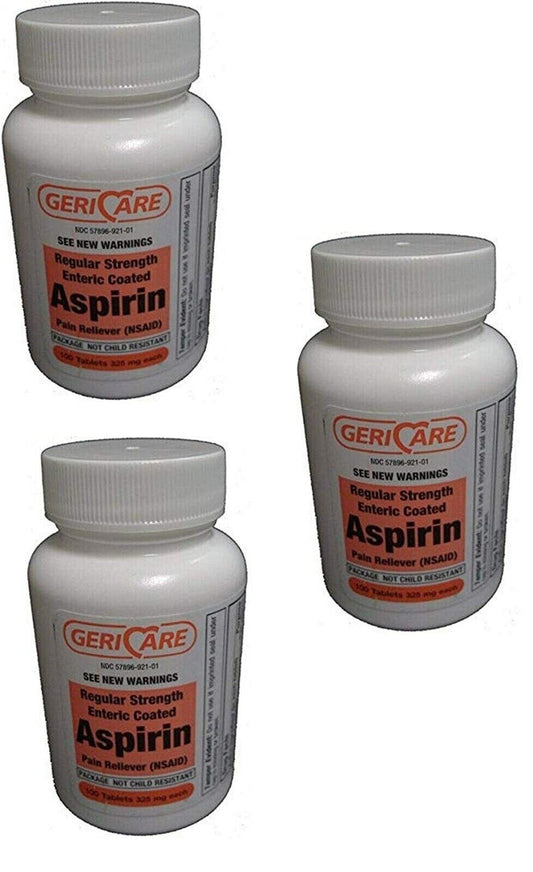 Geri-Care Enteric Coated Aspirin 325mg Tablets 100 Count X 3 Packs