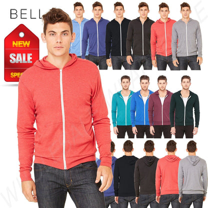 Bella  Canvas Unisex Triblend Full Zip Lightweight  Hoodie Sweatshirt  3939