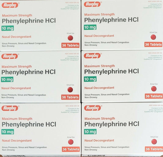 Rugby Phenylephrine HCl 10 mg - 216 Tablets (6 Pack)