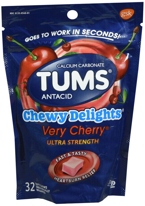 TUMS CHEWY DELIGHTS VERY CHERRY 32CT M  X 2 BAGS