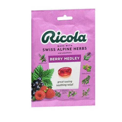 Ricola Bag of Berry Medley Cough Drops 19 Wrapped Drops  X 3 BAGS