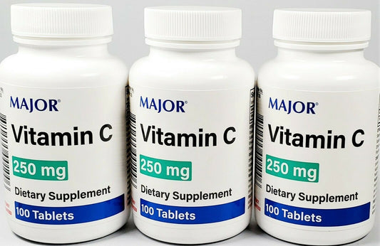 Major Vitamin C 250 mg Ascorbic Acid 100ct -3 Pack