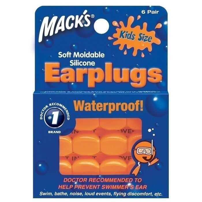 Macks Waterproof Reusable KIDS Learn to Swim Ear Plugs silicone 6 PAIRS Orange