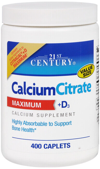 21st Century Calcium Citrate Maximum + D3 Tablets, 400 Ct