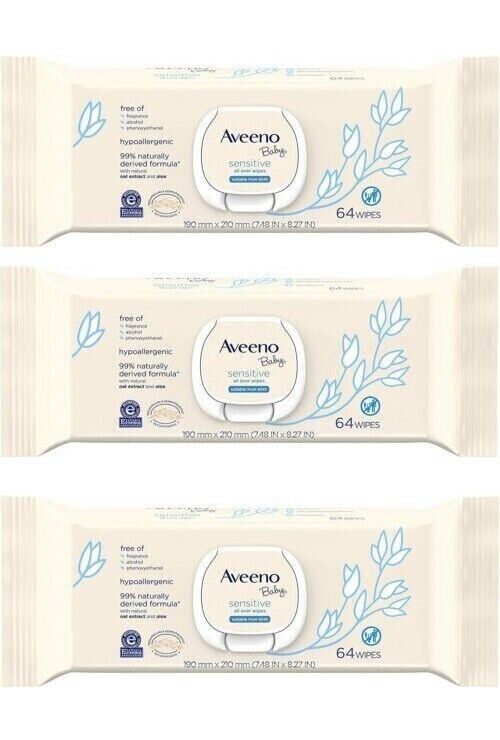 Aveeno Baby Wipes 64 Count Sensitive *3 pack*