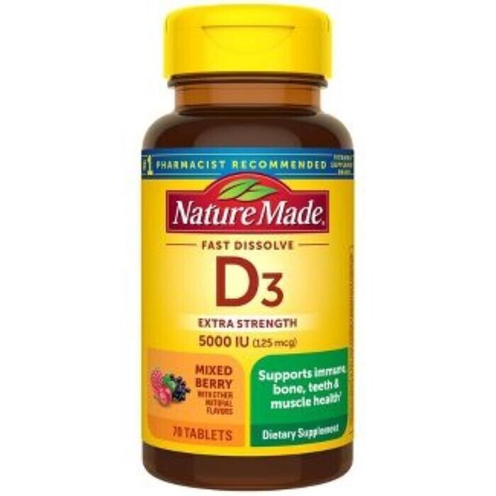 VITAMIN D3 E/S 5000IU TAB MIXED BERRY 70CT  NATURE MADE