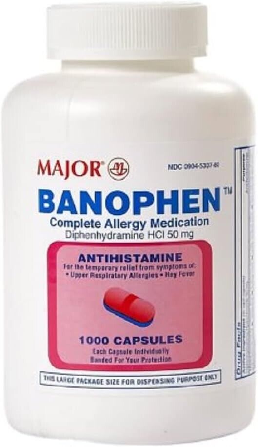 BANOPHEN DIPHENHYDRAMINE 50MG CAPSULE 1000CT MAJOR