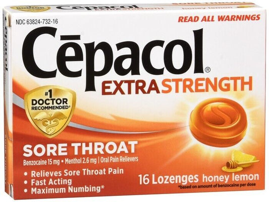 CEPACOL EXTRA STRENGTH LOZENGE SORE THROAT HONEY LEMON 16CT