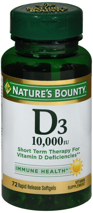 NATURES BOUNTY VITAMIN D-3 10000 IU SOFTGEL 72CT