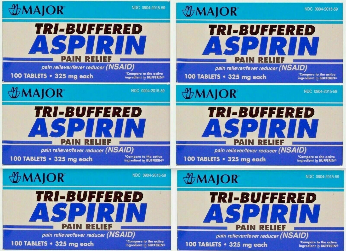 Major Tri Buffered Aspirin 325mg (Compare Bufferin) 100ct 6 Pack FREE USA SHIPPI