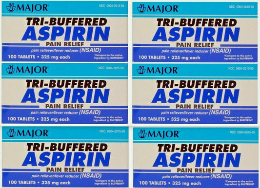 Major Tri Buffered Aspirin 325mg (Compare Bufferin) 100ct 6 Pack FREE USA SHIPPI