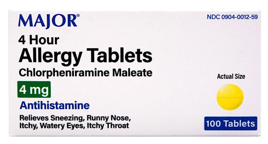 MAJOR Chlorpheniramine 4mg Allergy Tablets 100ct ( 3 pack )