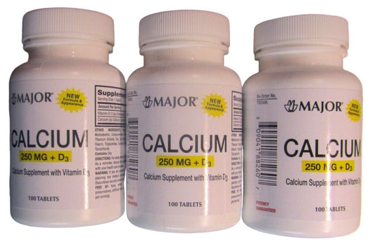 Major Calcium 250mg w/ D3 125IU OYSTER SHELL 100 Tablets ( 3 pack )