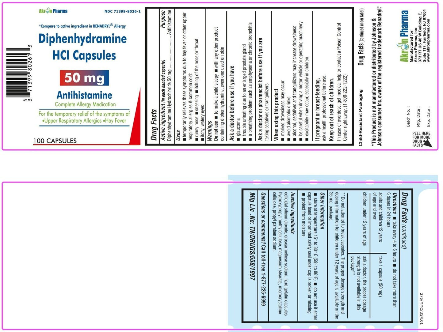 DIPHENHYDRAMINE HCL 50 MG CAP 1000 BY AKRON