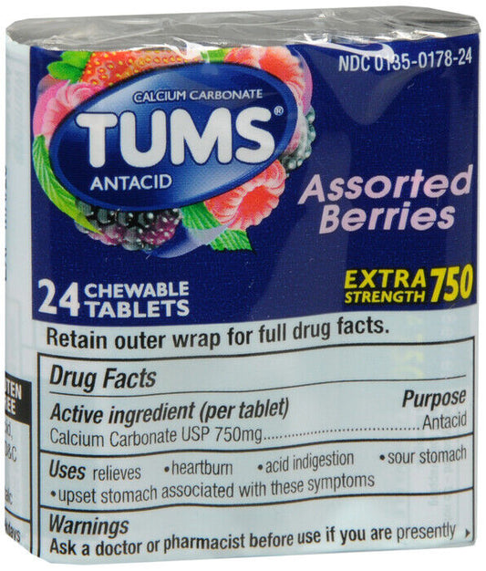 TUMS E-X 750 Tablets Assorted Berries 3 x 8 (Pack of 6)