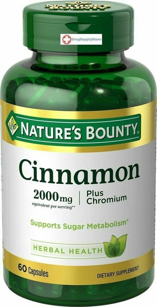 Nature’s Bounty Cinnamon 2000mg, Plus Chromium, 60 Capsules  x 2 bottles