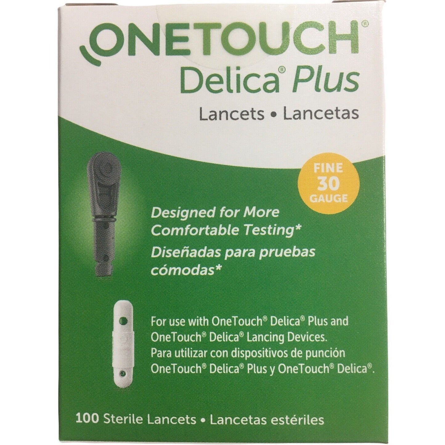 One Touch Delica Plus Sterile Lancets Silicone Coating 30 Fine Gauge 100 Count