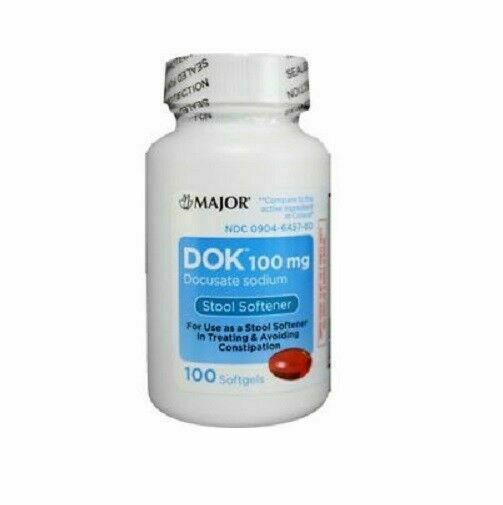 Major DOK Docusate Sodium Stool Softener 100mg Softgels 100ct -2 Pack