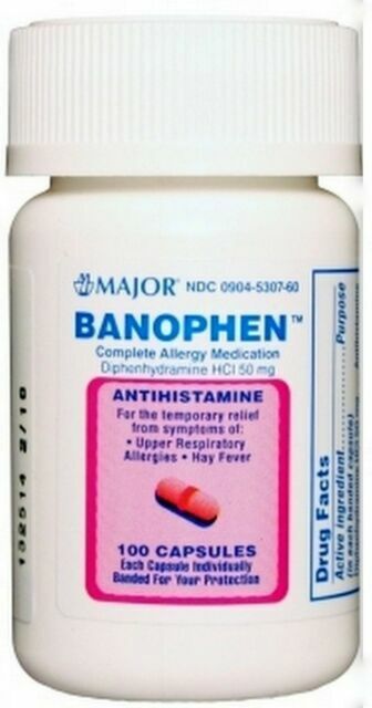 Major Banophen Diphenhydramine 50mg Antihistamine 100ct -  6 PACK