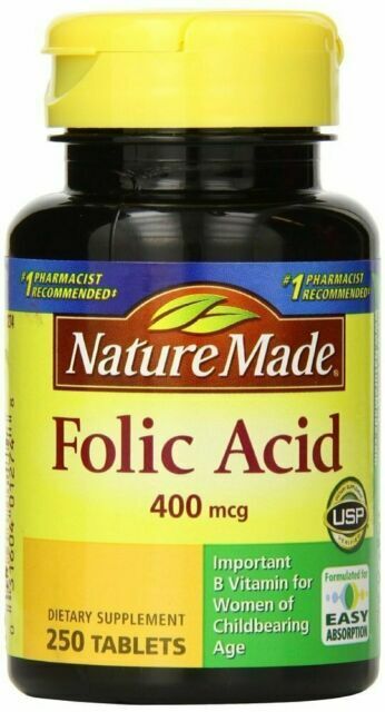 Nature Made Folic Acid Nervous Support Tablets Dietary Supplement 400mcg 250 ct