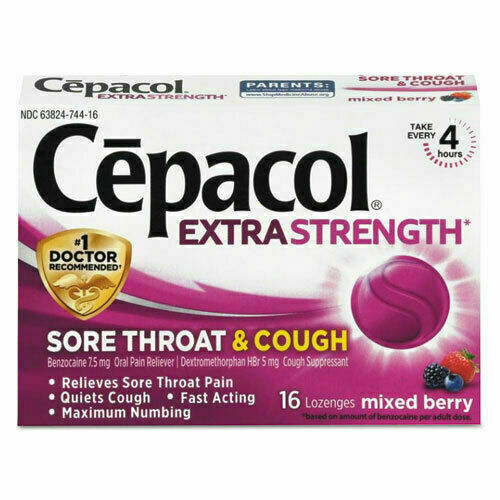 CEPACOL ES LOZENGE SORE THROAT/COUGH BERRY #16 BADLY DAMAGED BOX SEALED CONTENTS