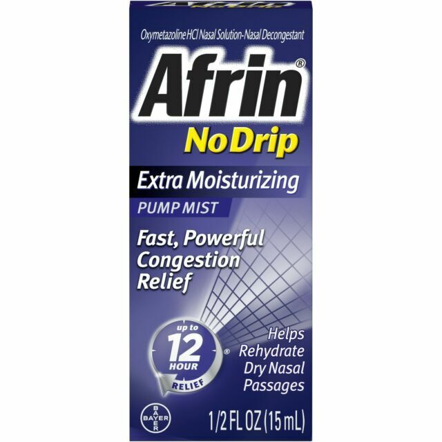 Afrin 12HR No Drip Extra Moisturizing Nasal Spray Pump Mist 15mL