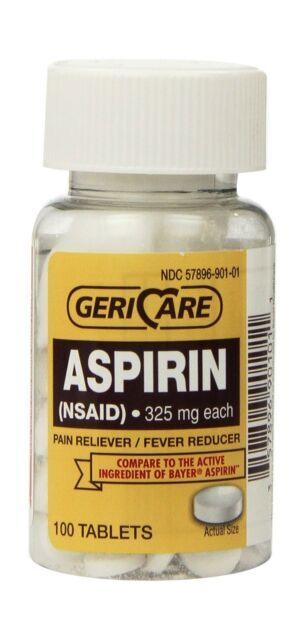 Gericare Aspirin 325mg UNCOATED Tablets 100ct X 3 BOTTLES FREE USA SHIPPING