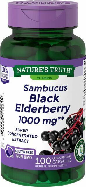 Nature's Truth Vitamins Sambucus Black Elderberry Capsules Non-GMO 1000mg 100 Ct