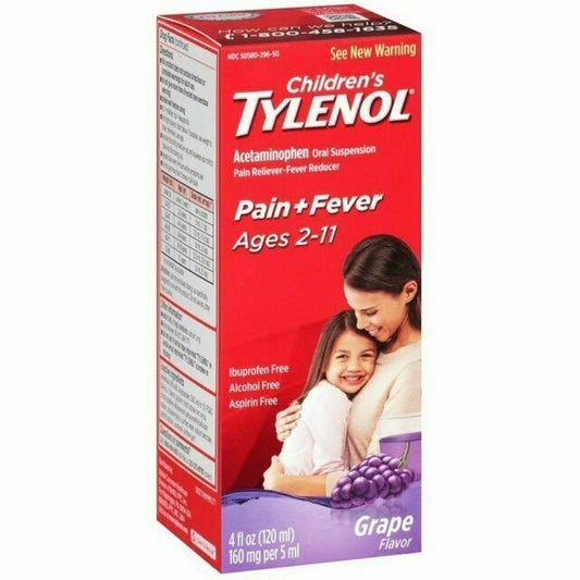 Tylenol Childrens Pain & Fever Suspension Grape Acetaminophen 4oz ( 2 pack ) ~