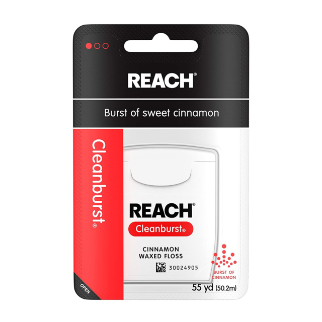 Johnson & Johnson Reach Dental Floss Cleanburst Cinnamon Wax 55 Yard 1ct 12 Pack