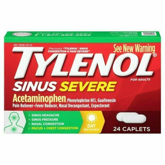 Tylenol Sinus Severe Non-Drowsy Day Cold & Flu Relief Caplets, 24 ct Free & Fast