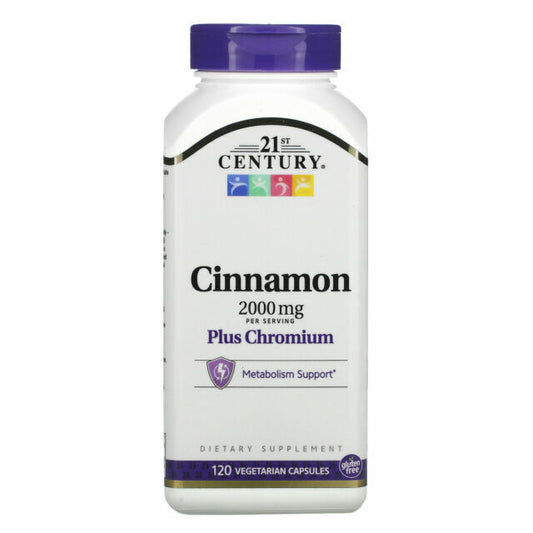 21st Century Cinnamon Plus Chromium Vegetarian Capsules, 120 Count  X 2 BOTTLES